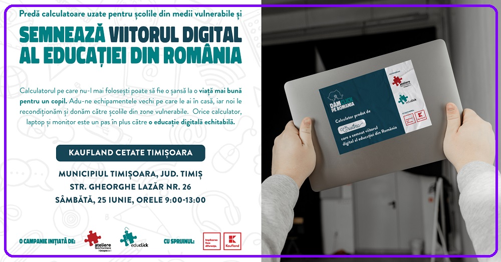 Predă calculatoare uzate către Ateliere Fără Frontiere și Semnează viitorul digital al educației din România