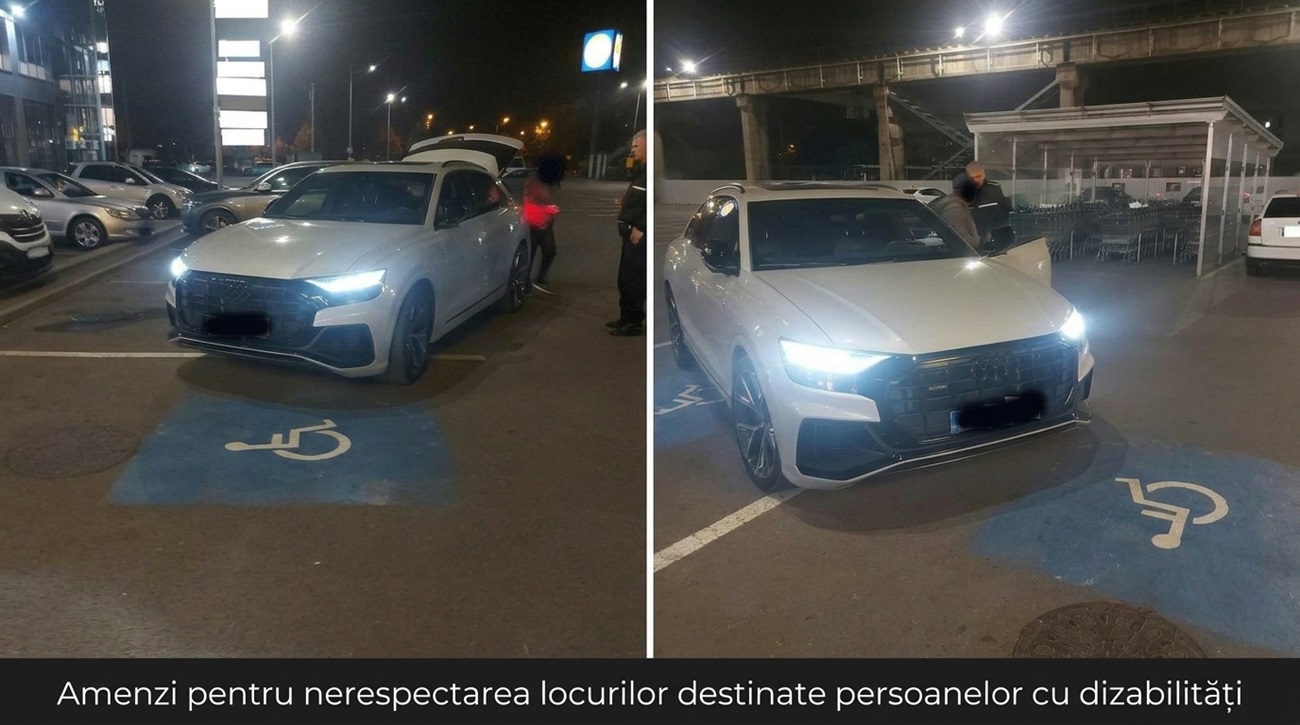 Masina parcata pe doua locuri destinate persoanelor cu dizabilitati in Timisoara