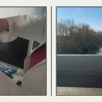 Colaj cu analiza calității apei în laborator și râul Bega în zona podului de pe centura Timișoara Sud.
